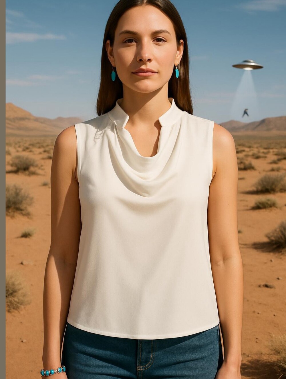 Ellen Tracy Off White Drape Neck Blouse Button Shoulder Short Collar Elegant 1x - Picture 9 of 9